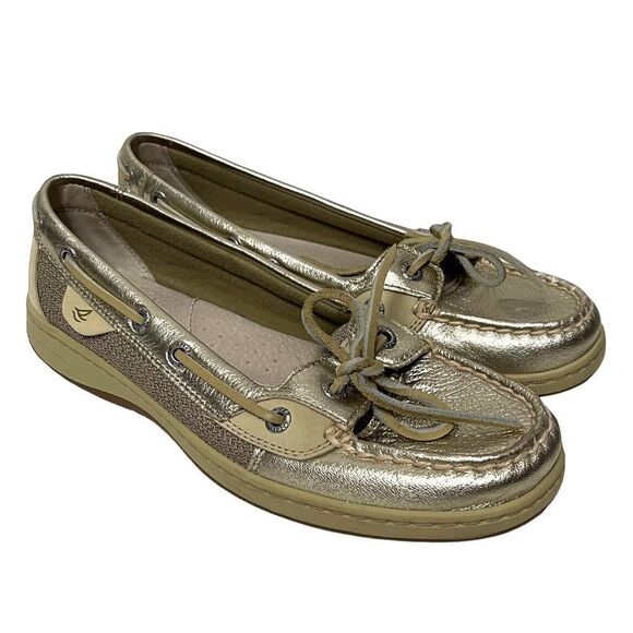 SPERRY Top Sider Gold Metallic Slip-On Loafers Boat Shoes 7.5 - Picture 1 of 10